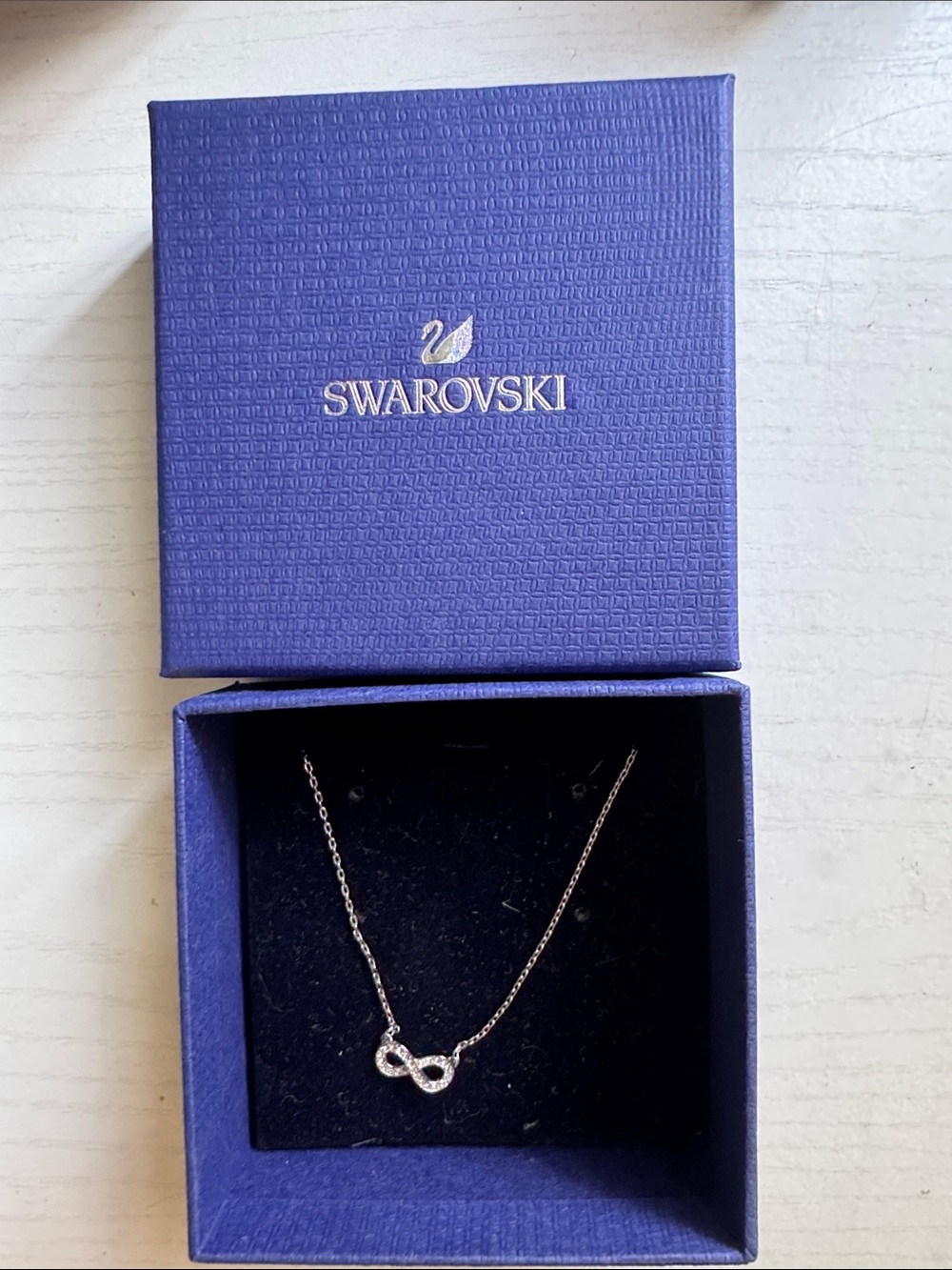 Swarovski Silver Infinity Necklace with White Crystals